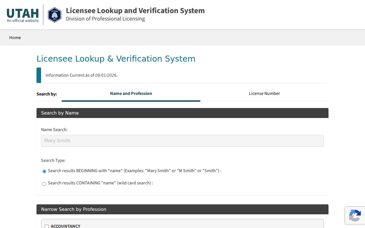 Holladay resident lookup using Utah professional license records