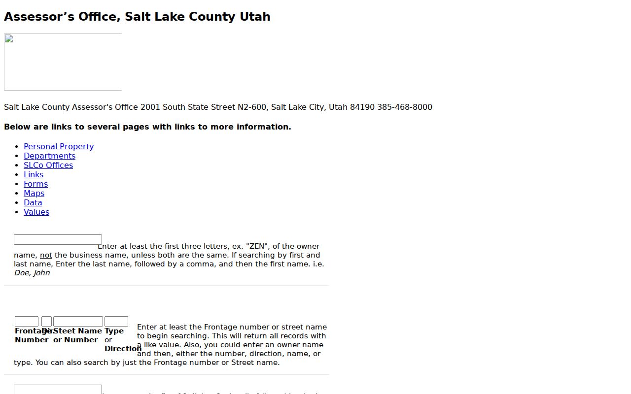 Holladay street directory search using Salt Lake County classic assessor fields
