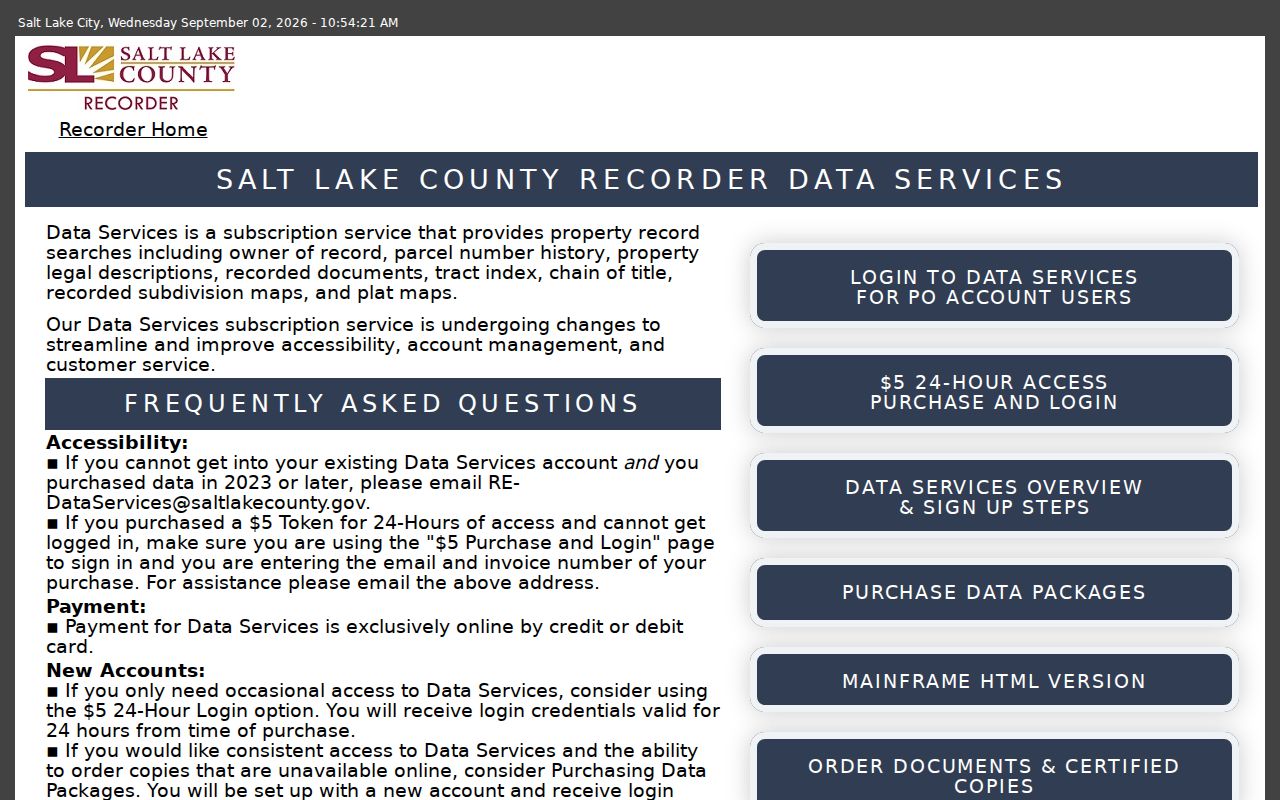 Holladay street directory deed chain through Salt Lake County Recorder Data Services